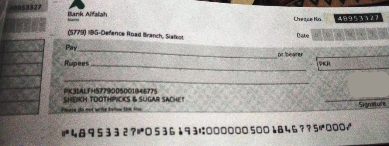 Cheque Image Alfalah